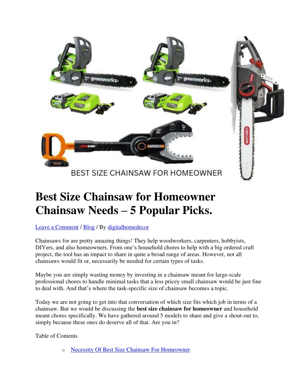 PPT BEST SIZE CHAINSAW FOR HOMEOWNER PowerPoint Presentation, free