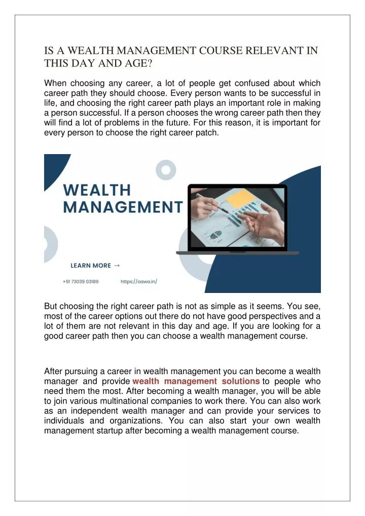 PPT IS A WEALTH MANAGEMENT COURSE RELEVANT IN THIS DAY AND AGE   Is A Wealth Management Course Relevant In This N 