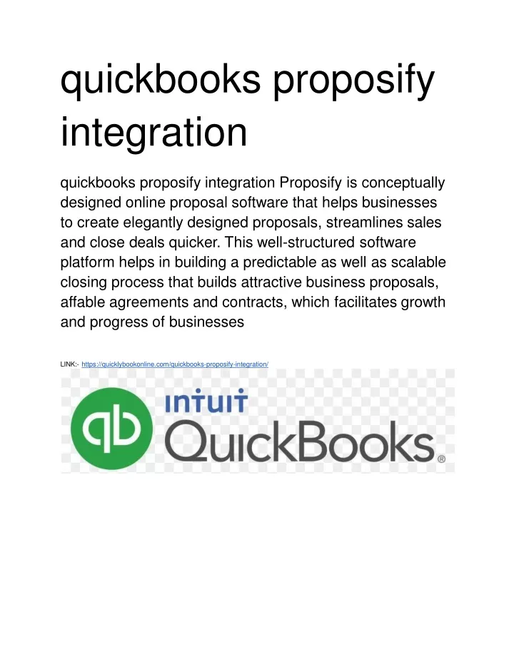 PPT quickbooks proposify integration PowerPoint Presentation, free