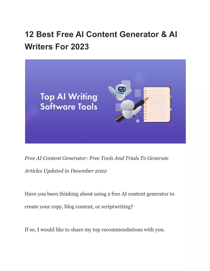 Ppt 12 Best Free Ai Content Generator Ai Writers For 2023