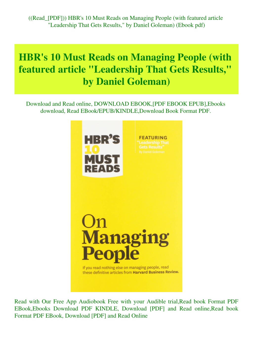 PPT - ((Read_[PDF])) HBR's 10 Must Reads On Managing People (with ...