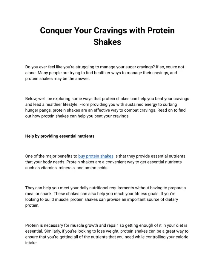 PPT Conquer Your Cravings with Protein Shakes PowerPoint Presentation