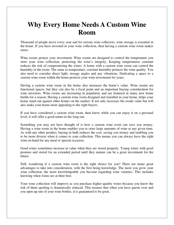 PPT Why Every Home Needs A Custom Wine Room PowerPoint Presentation