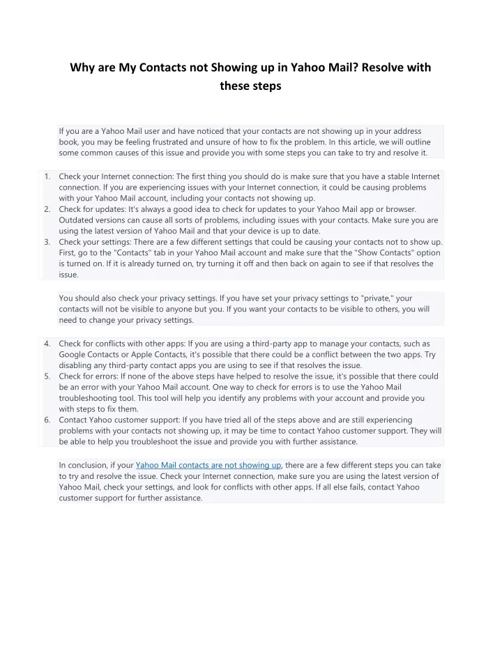 Why Are My Contacts Not Showing Up In Yahoo Mail
