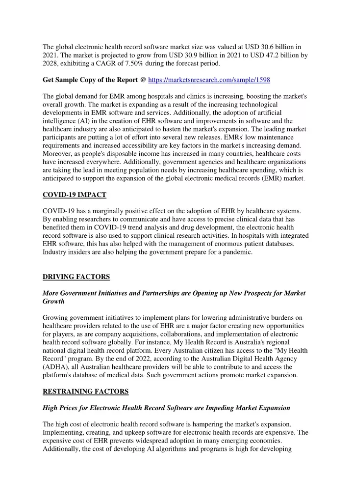 PPT Electronic Health Record Software Market PowerPoint Presentation