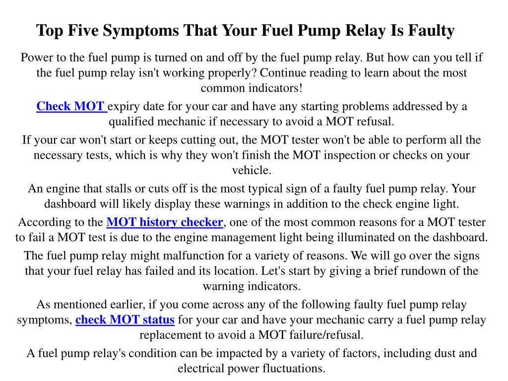 PPT Top Five Symptoms That Your Fuel Pump Relay PowerPoint