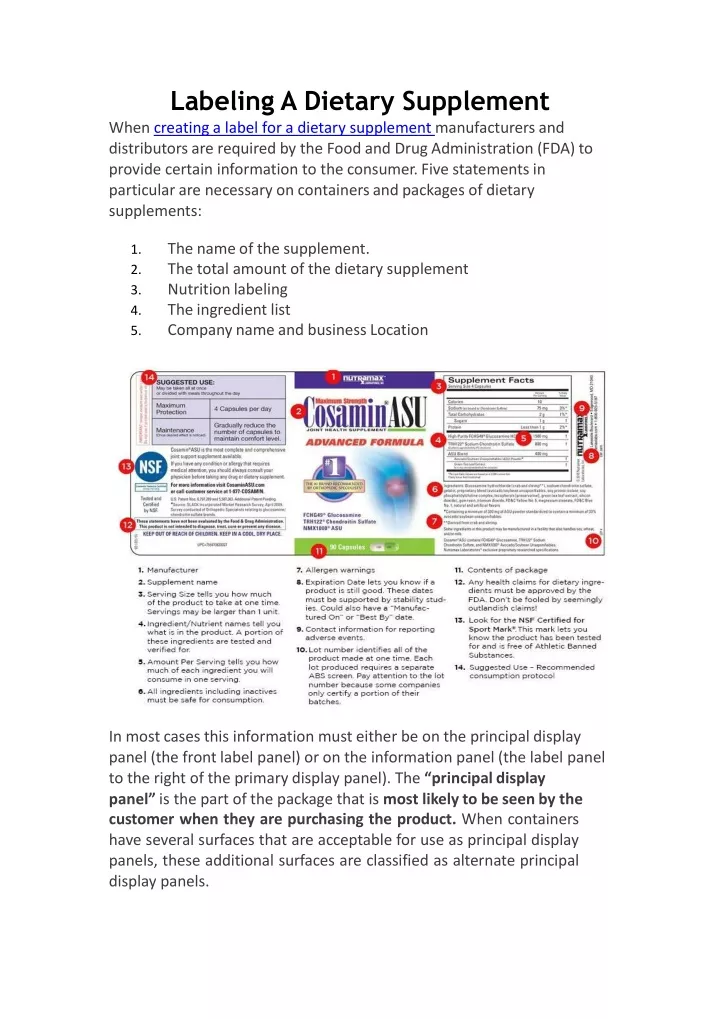 PPT Labeling A Dietary Supplement PowerPoint Presentation, free