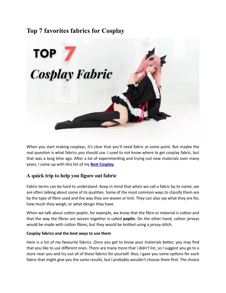 PPT Top 7 favorites fabrics for Cosplay PowerPoint Presentation, free download ID11872083