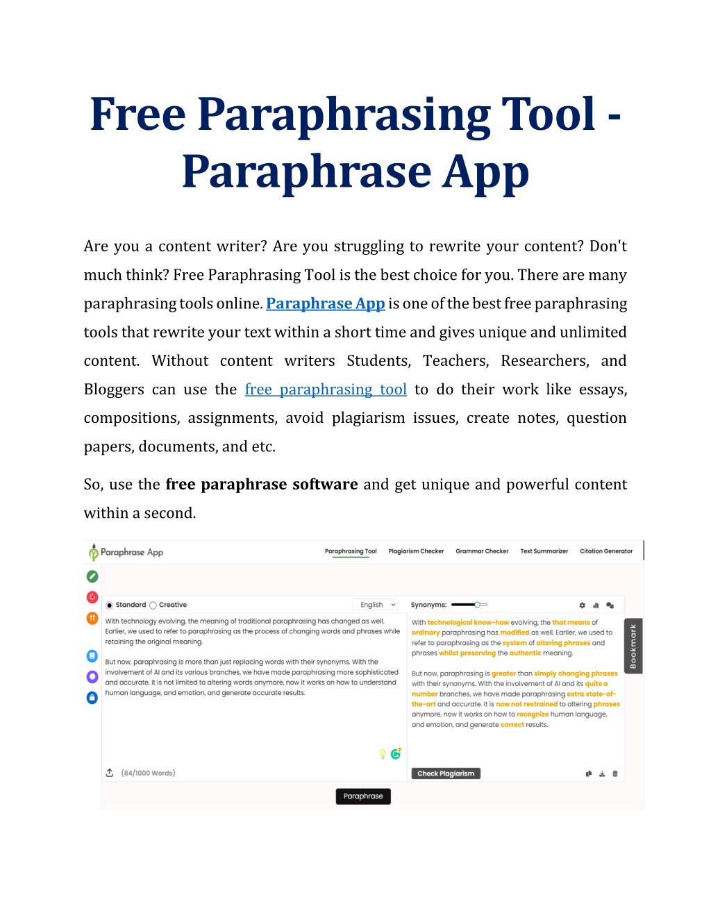 paraphrasing tool download free