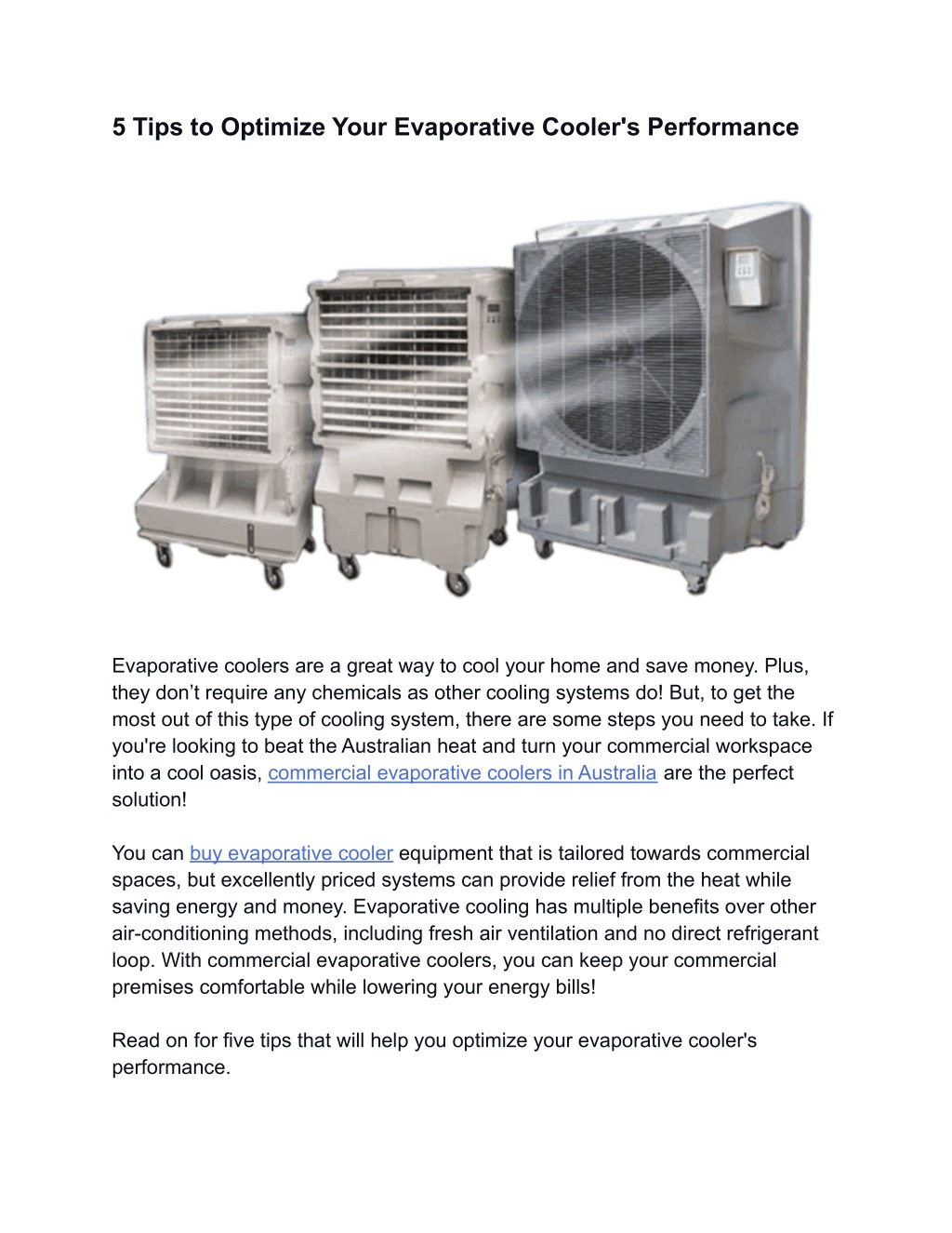 PPT 5 Tips to Optimize Your Evaporative Cooler's Performance