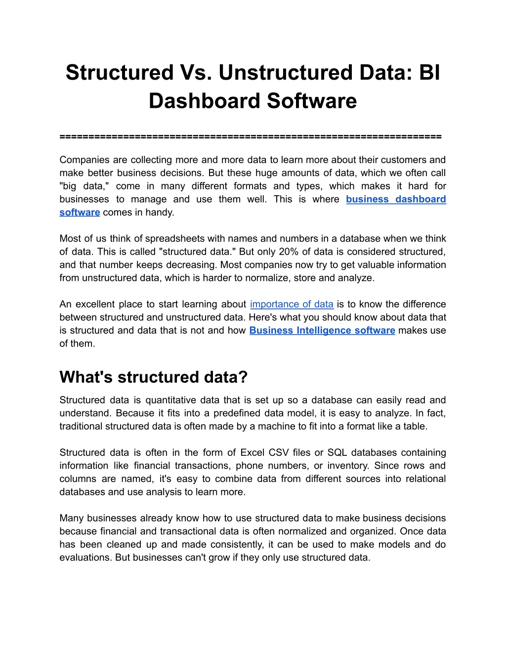 PPT - Structured Vs. Unstructured Data_ BI Dashboard Software ...