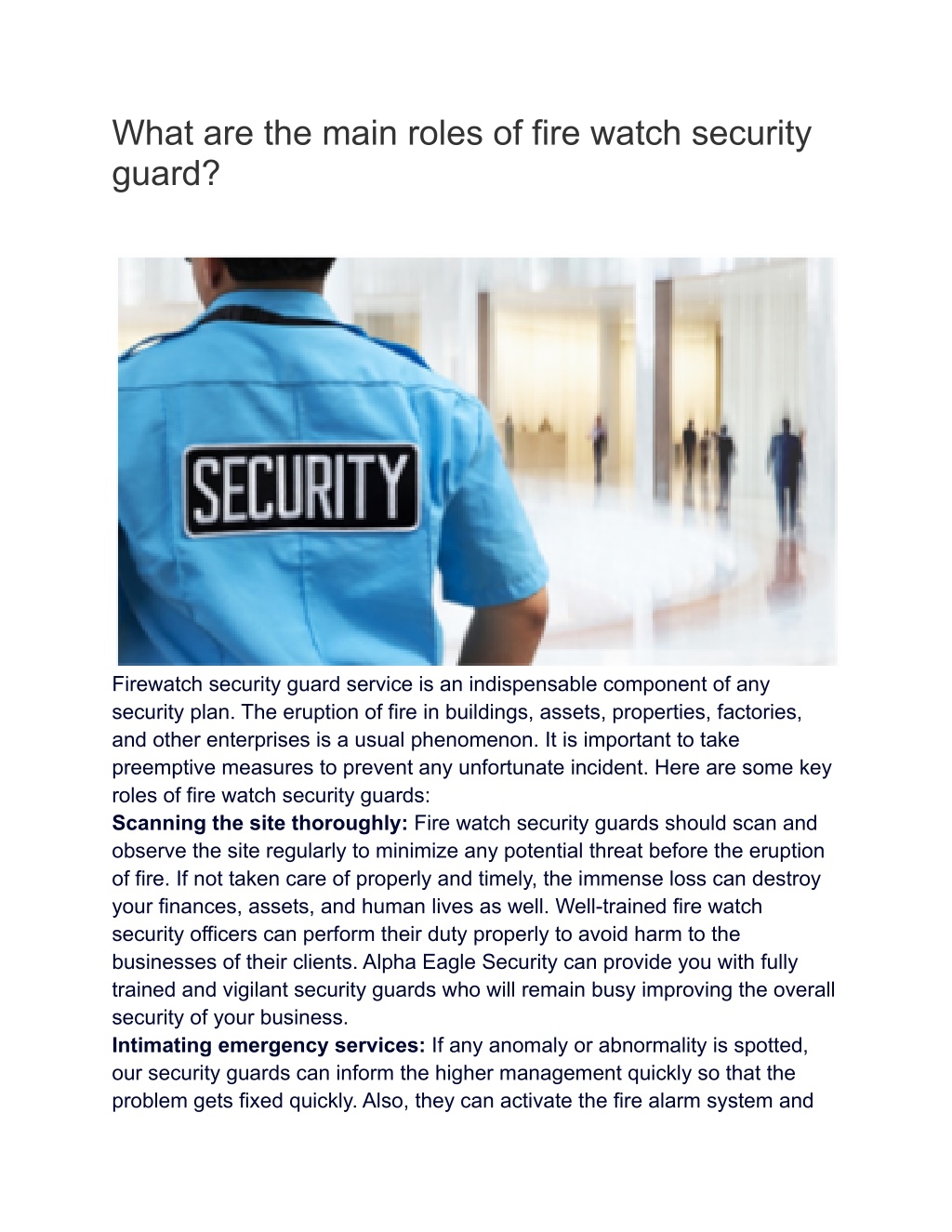 PPT - What Are The Main Roles Of Fire Watch Security Guard PowerPoint ...