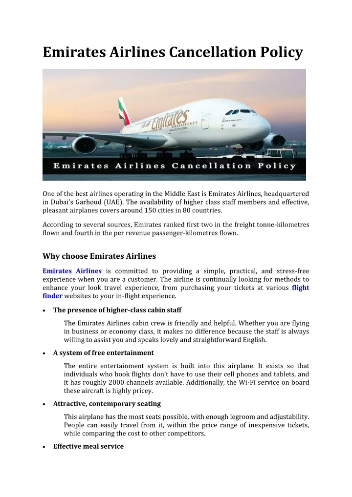 PPT Emirates Airlines Cancellation Policy PowerPoint Presentation