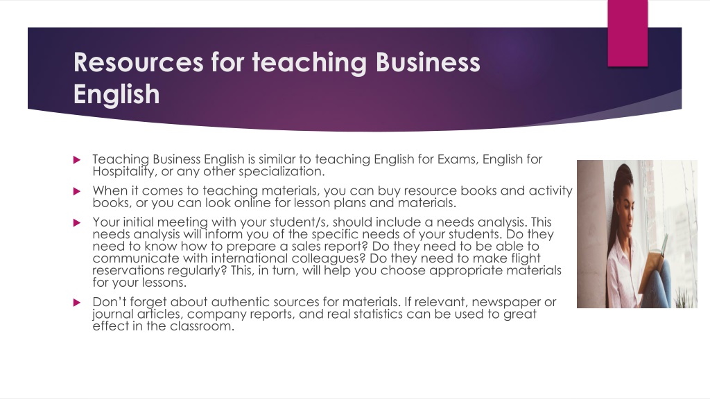 PPT - Resources for Teaching Business English - The TEFL Academy Reviews PowerPoint Presentation 