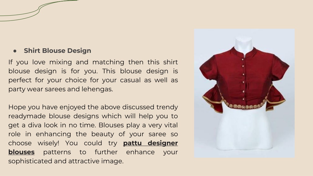 PPT - G3 Fashion- A Guide to choose Readymade blouse designs for your saree  PowerPoint Presentation - ID:11879511