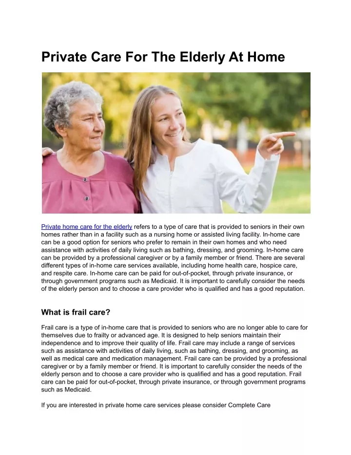 PPT - Private Care For The Elderly At Home PowerPoint Presentation ...