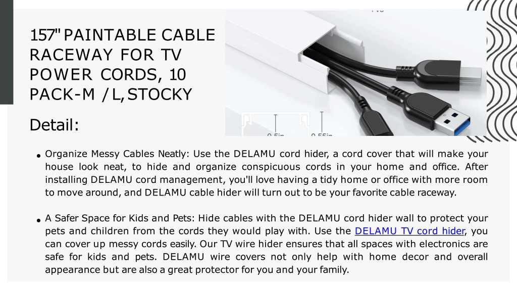 Cord Hider, 157 Delamu Cord Cover, Wire Covers for Cords Cable