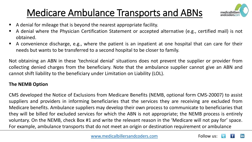 PPT Medicare Ambulance Transports and ABNs PowerPoint Presentation