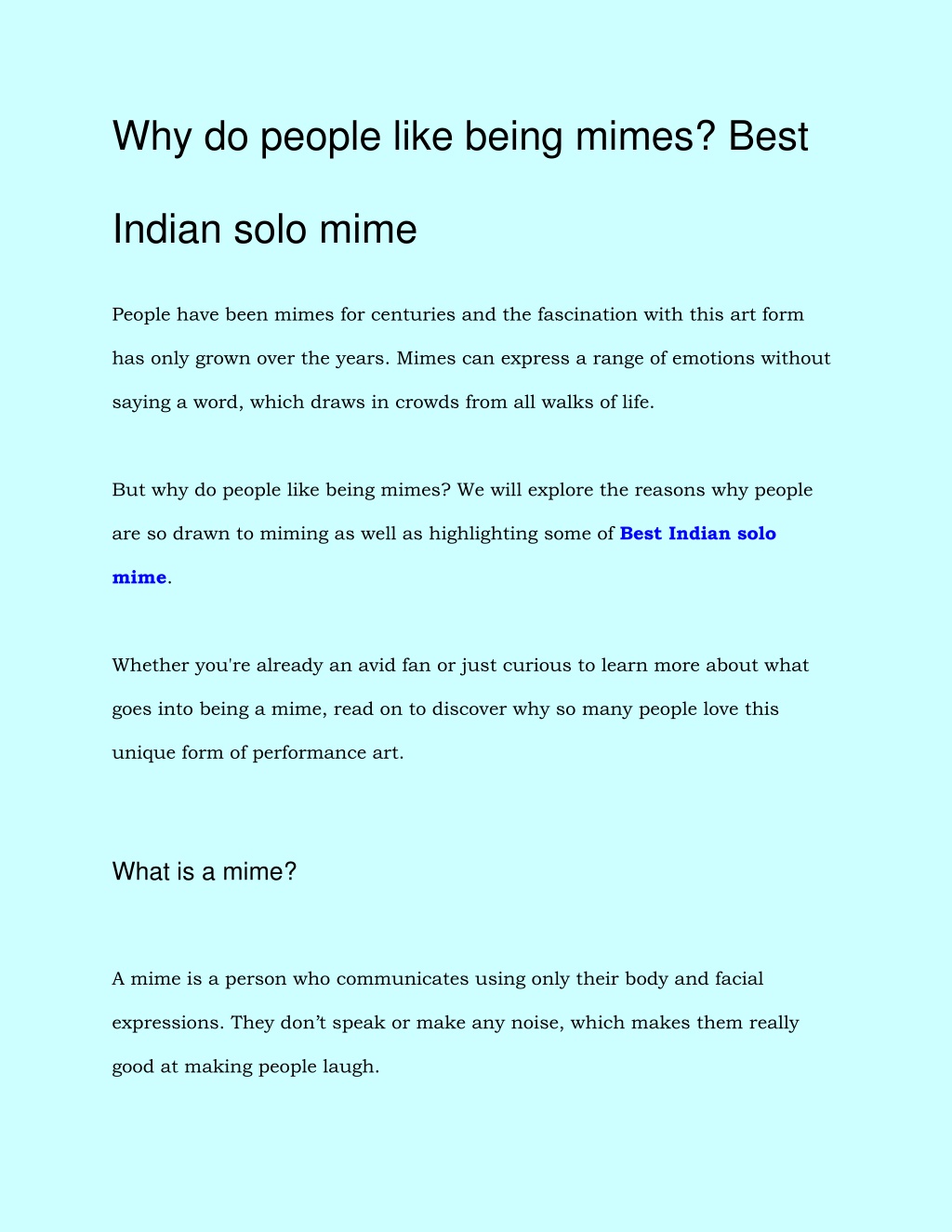 PPT - Why do people like being mimes_ Best Indian solo mime PowerPoint  Presentation - ID:11890020