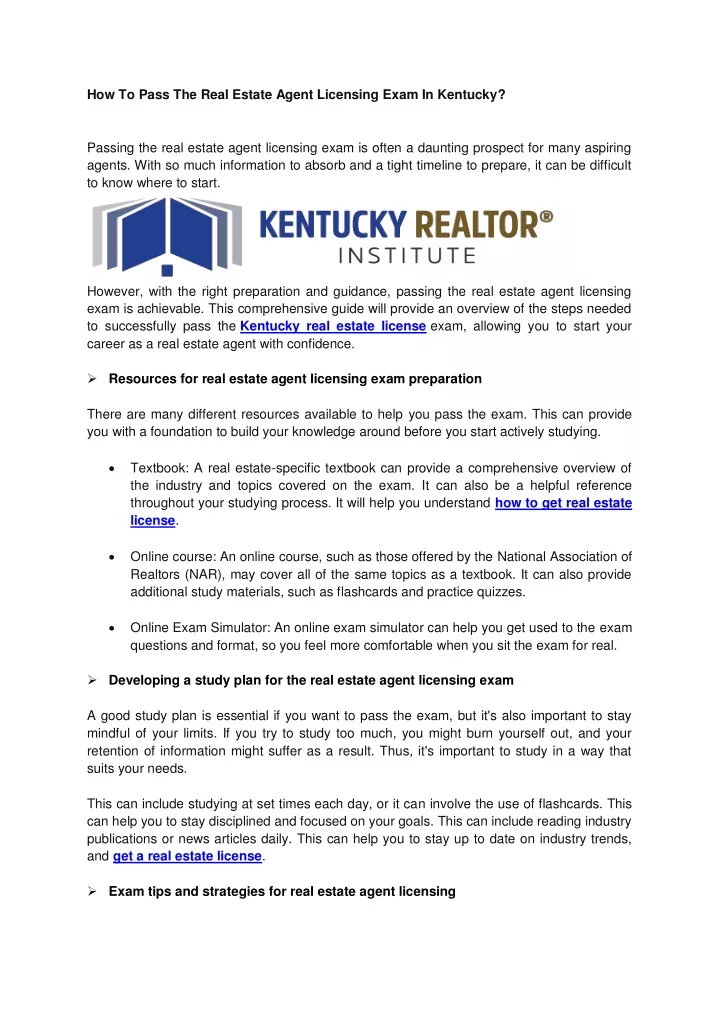 PPT How To Pass The Real Estate Agent Licensing Exam In Kentucky