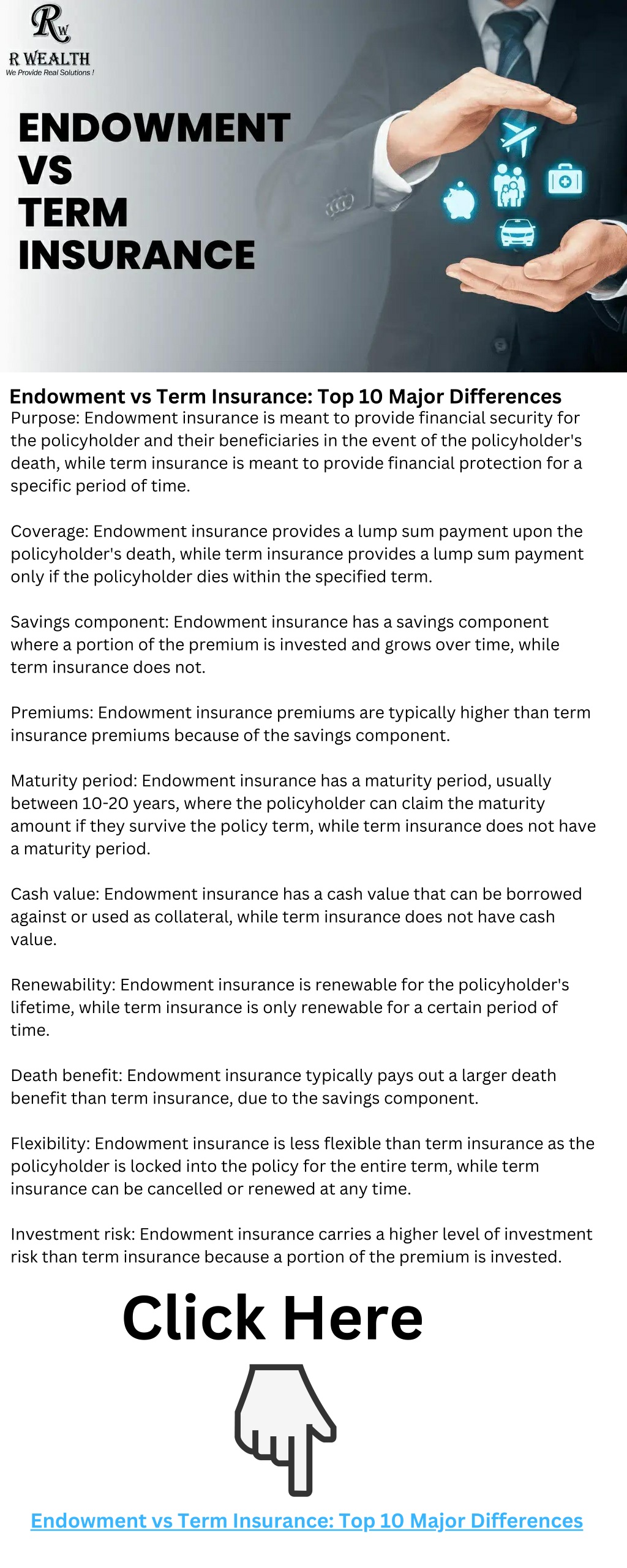 PPT Endowment Vs Term Insurance Top 10 Major Differences PowerPoint 