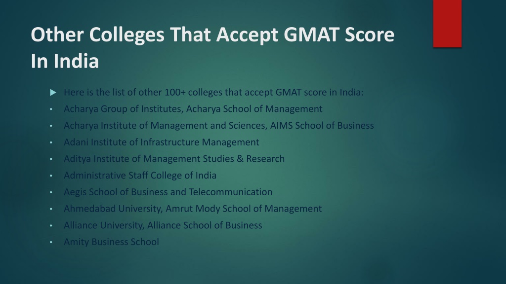 List Of Top Mba Colleges In India Accepting Gmat Score PPT - Best Colleges That Accept GMAT Score In India PowerPoint