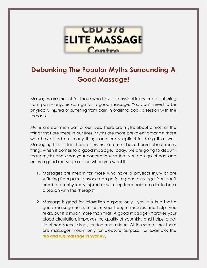 Ppt Debunking The Popular Myths Surrounding A Good Massage Powerpoint Presentation Id11895816