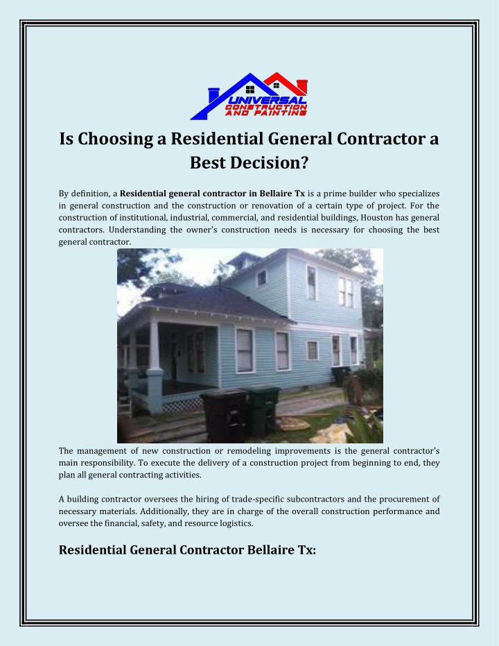 PPT Best Residential general contractor in Bellaire Tx PowerPoint