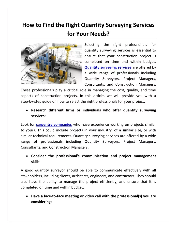 PPT - How to Find the Right Quantity Surveying Services for Your Needs