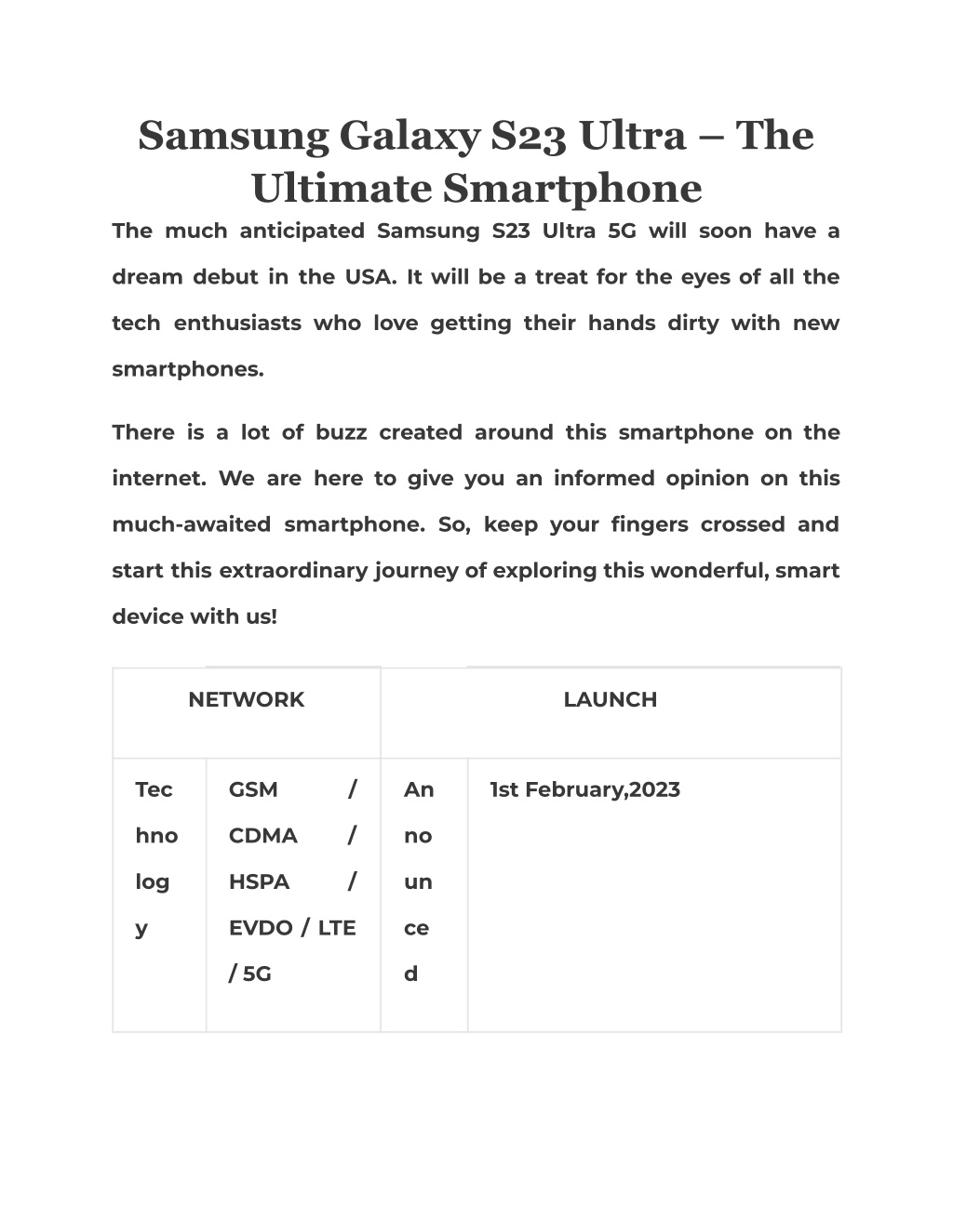 Samsung Galaxy S23 Ultra 5G SM-S918U1 256GB Black (US Model