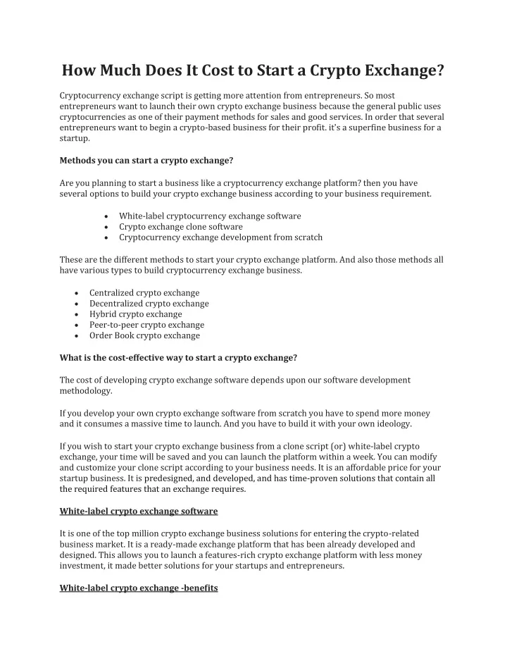 PPT How Much Does It Cost to Start a Crypto Exchange? PowerPoint