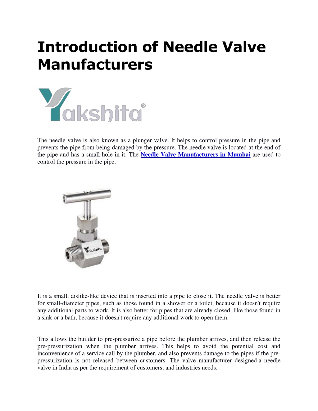 PPT Introduction Of Needle Valve Manufacturers PowerPoint Presentation ID