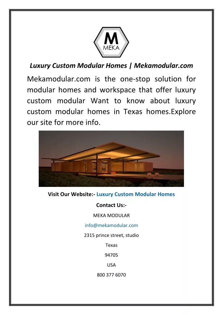 PPT - Luxury Custom Modular Homes | Mekamodular.com PowerPoint ...
