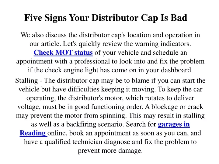 PPT Five Signs Your Distributor Cap Is Bad PowerPoint Presentation