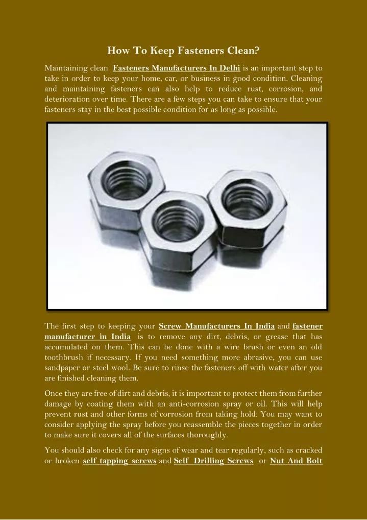 PPT - How To Keep Fasteners Clean PowerPoint Presentation, free ...
