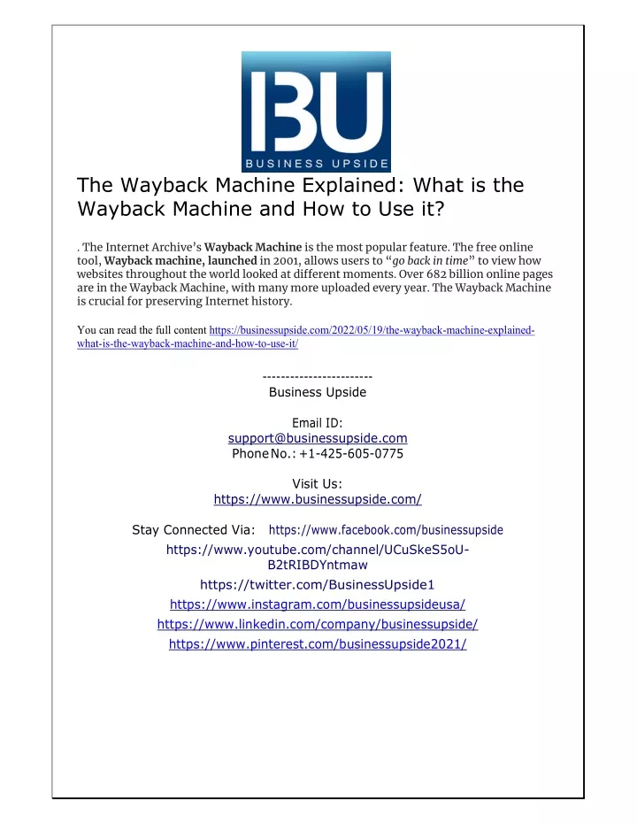 Ppt the wayback machine explained what is the wayback machine and how