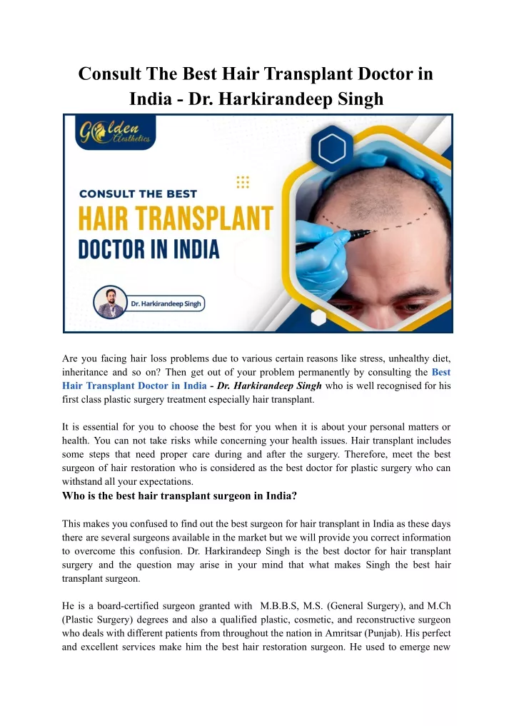 Fue Hair Transplant in Amritsar Top Fue Hair Transplant Surgeon in Amritsar