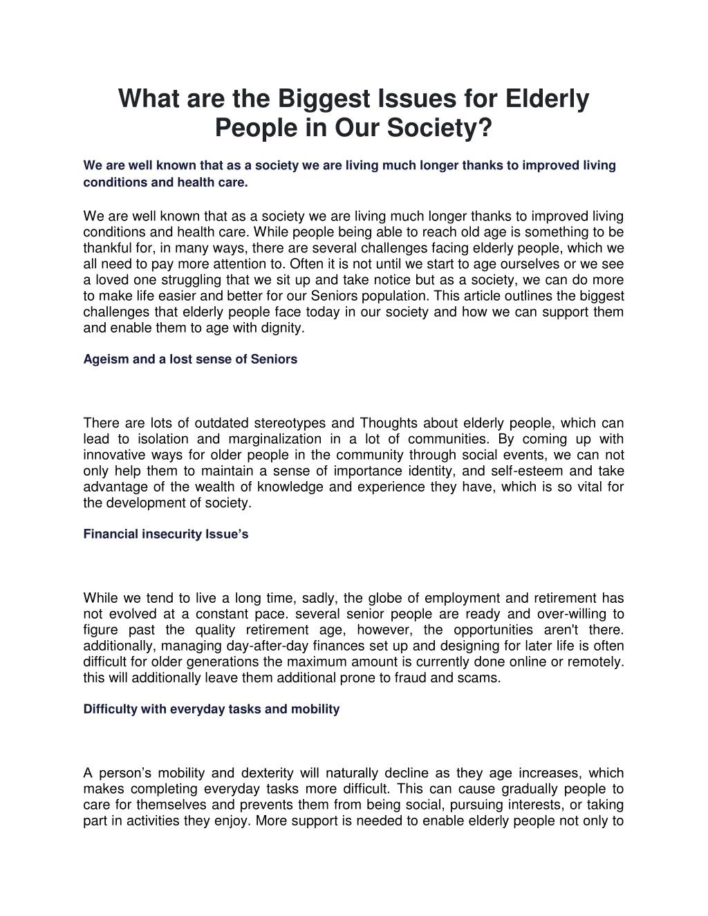 PPT - What are the Biggest Issues for Elderly People in Our Society ...
