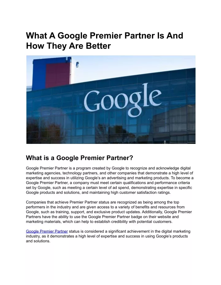 PPT - What A Google Premier Partner Is And How They Are Better ...