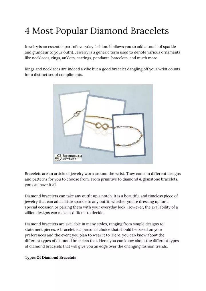 PPT 4 Most Popular Diamond Bracelets PowerPoint Presentation, free