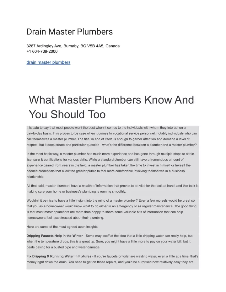 PPT - Drain Master Plumbers PowerPoint Presentation, Free Download - ID ...