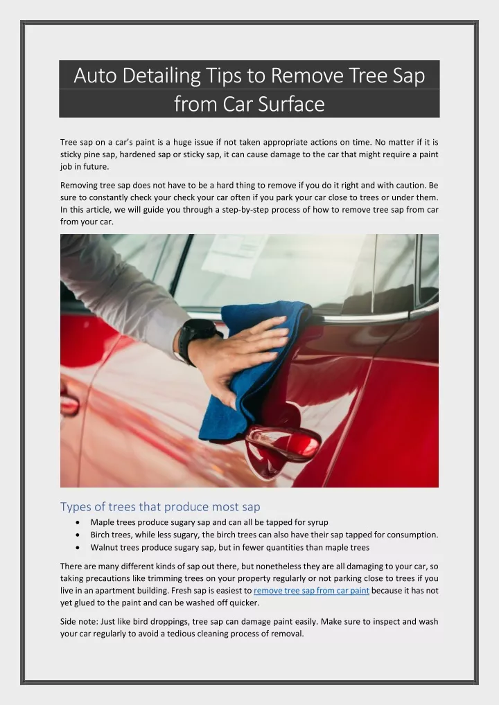 PPT Auto Detailing Tips to Remove Tree Sap from Car Surface