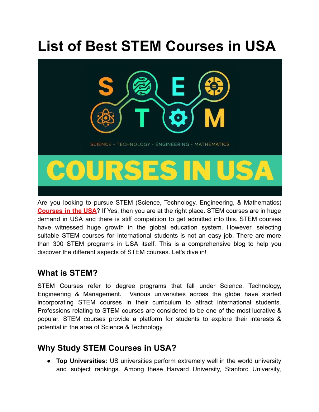 PPT List of STEM courses in USA PowerPoint Presentation, free