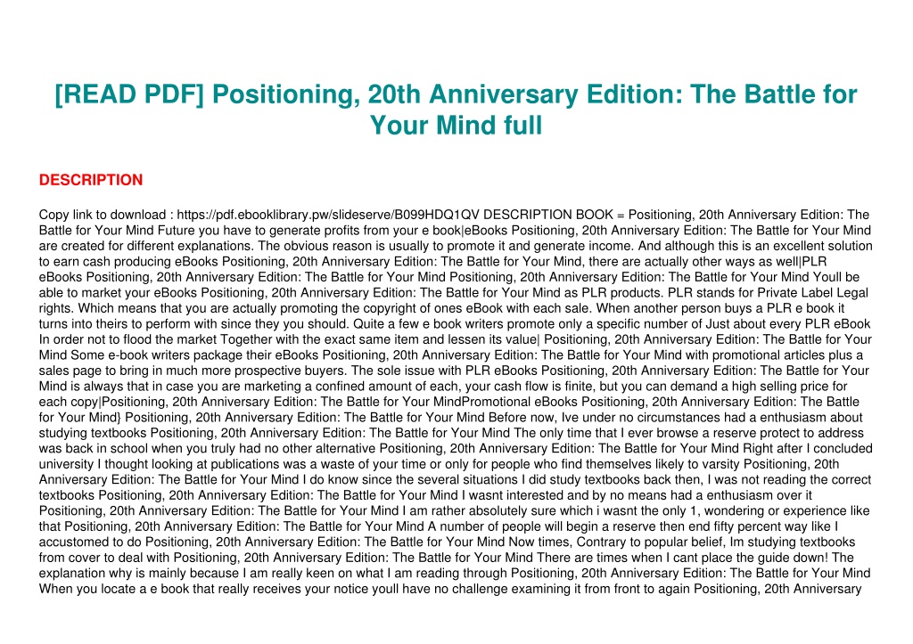 PPT - [READ PDF] Positioning, 20th Anniversary Edition: The Battle for ...