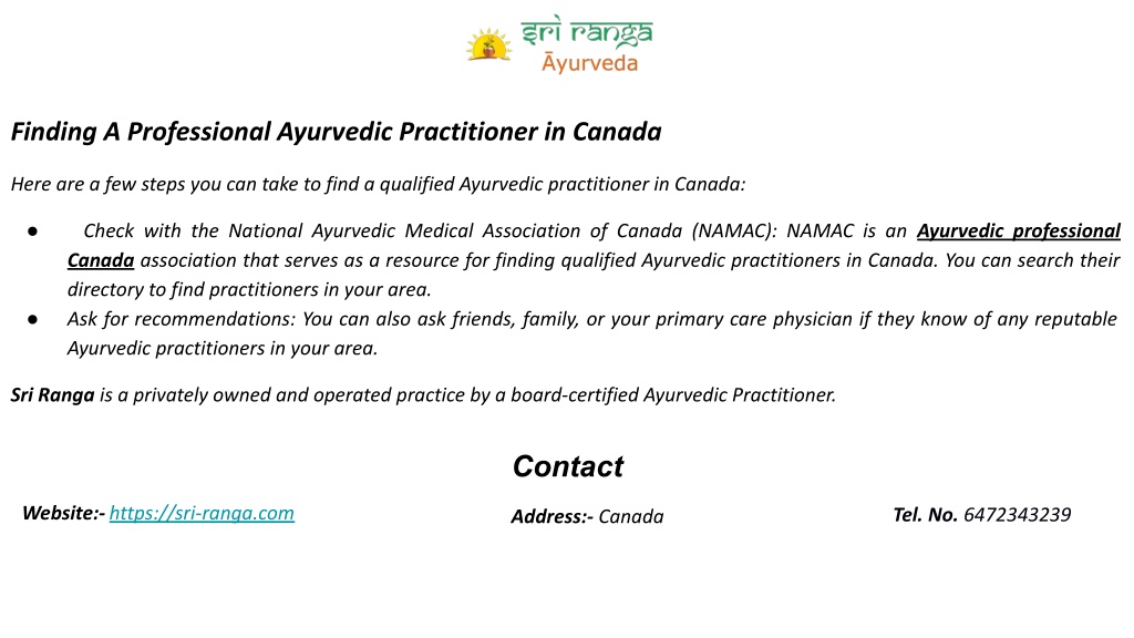 PPT Ayurvedic Doctors In Canada to Improve Your Health PowerPoint