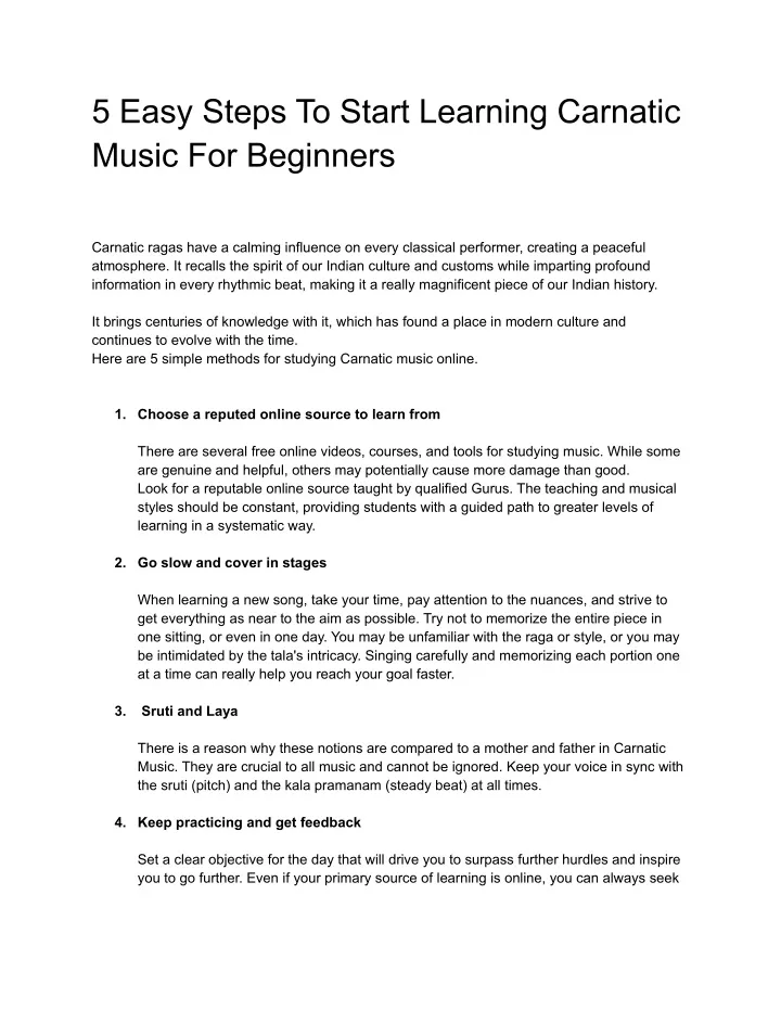 PPT 5 Easy Steps To Start Learning Carnatic Music For Beginners
