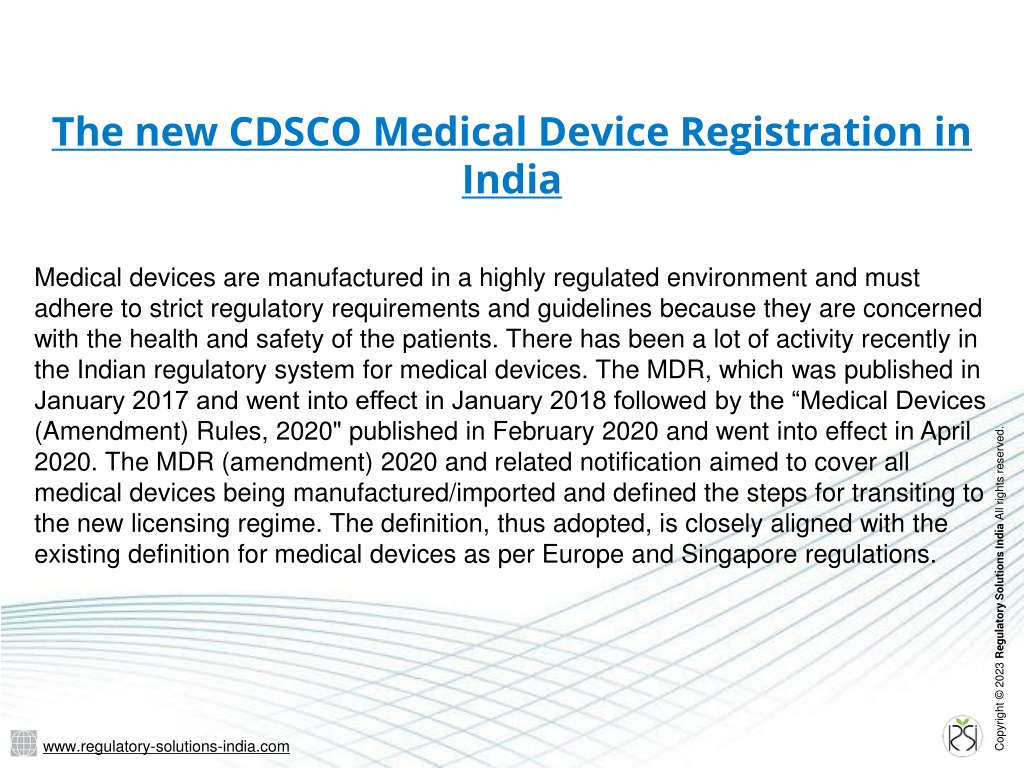 PPT - The Complete Guide To CDSCO Medical Device Registration | RSI ...