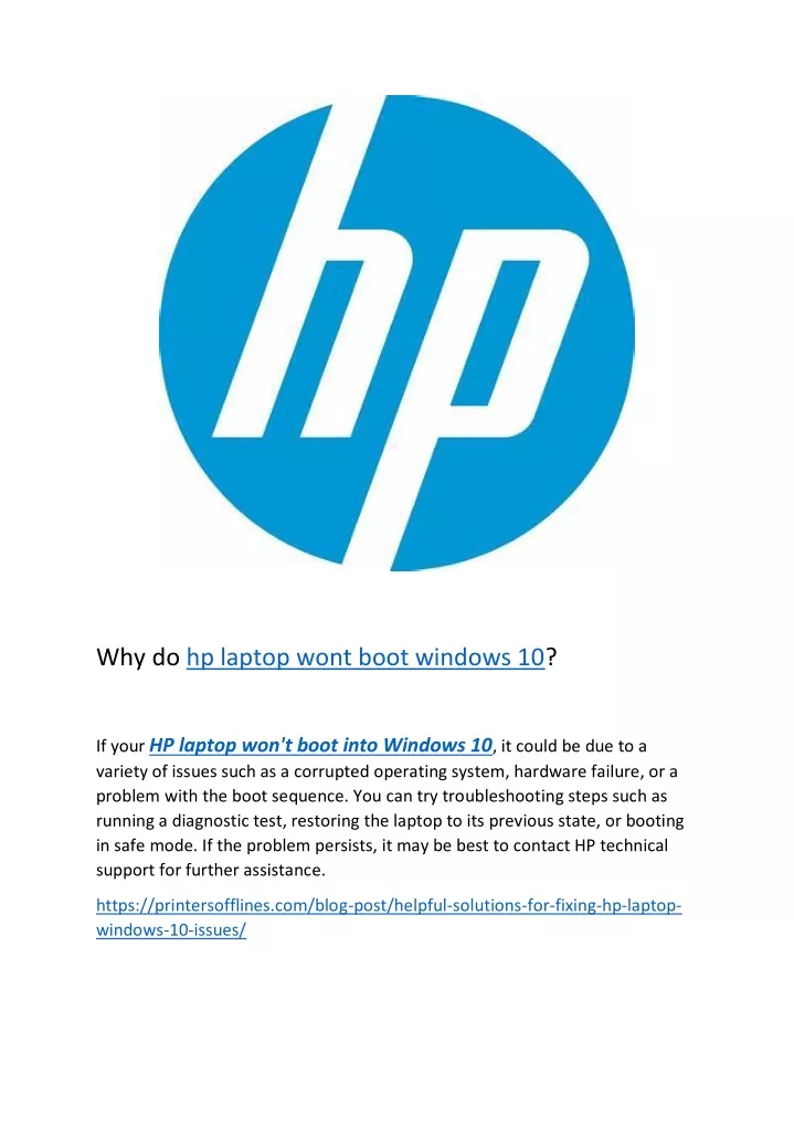 hp laptop will not boot up after windows 10 update