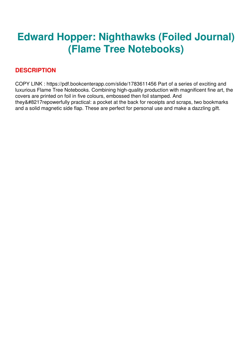PPT - (PDF/DOWNLOAD) Edward Hopper: Nighthawks (Foiled Journal) (Flame ...