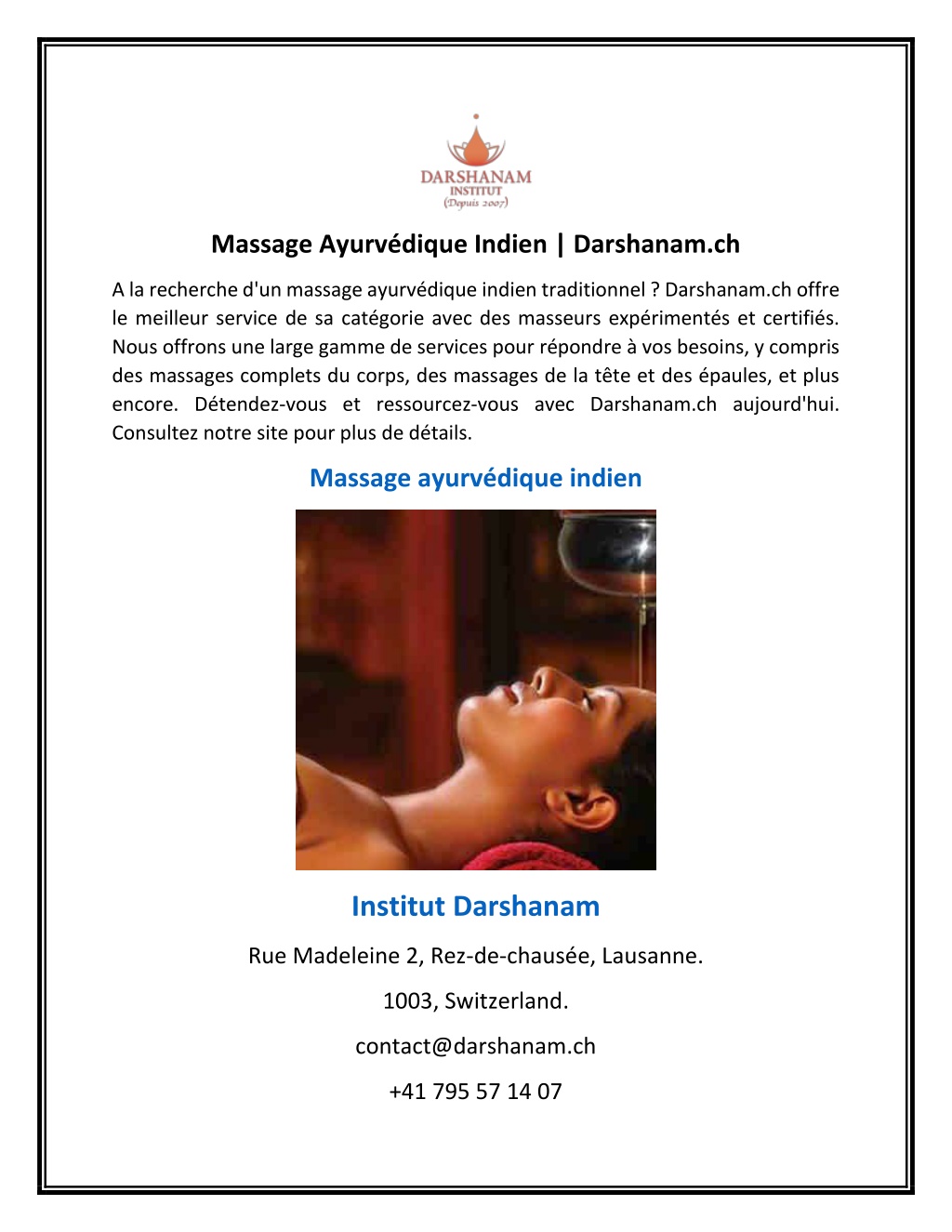 Ppt Massage Ayurvédique Indien Darshanam Ch Powerpoint Presentation